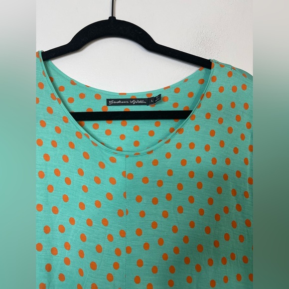 Gudrun Sjoden Polka Dot Soft Lyocell Maxi Dress Green Orange Lagenlook Sz L - Picture 4 of 10